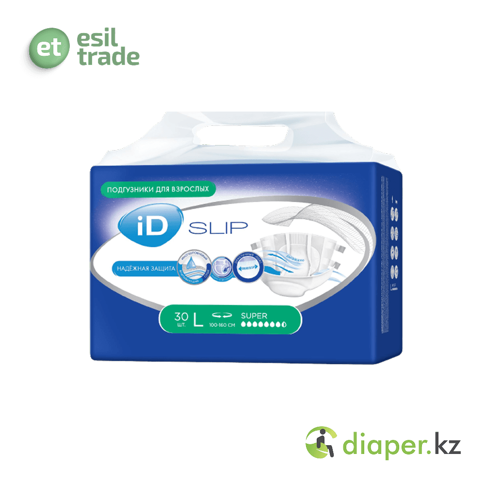 Подгузники для взрослых iD Slip Super L 100-160 см 7,5 капель 30 шт.