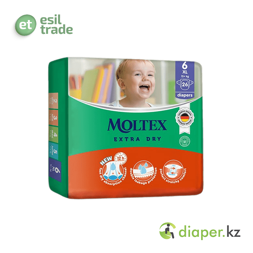Детские подгузники Moltex Extra Dry XL 15+ кг 26 шт